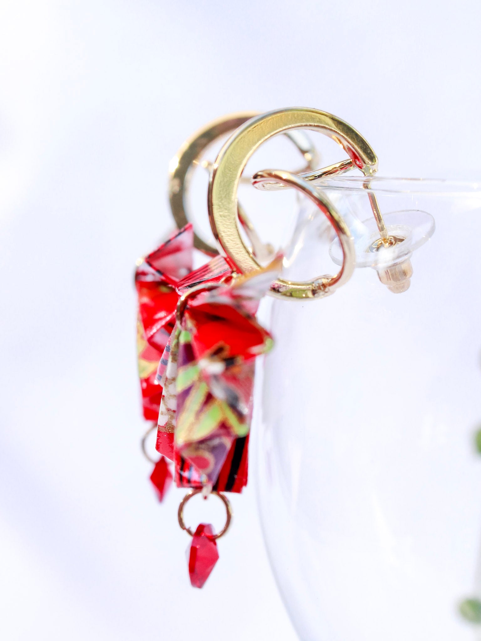 Origami-Earrings-Fan-with-Swarovski-Crystal-Red