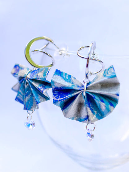 Origami-Earrings-Fan-with-Swarovski-Crystal-Silver-Blue