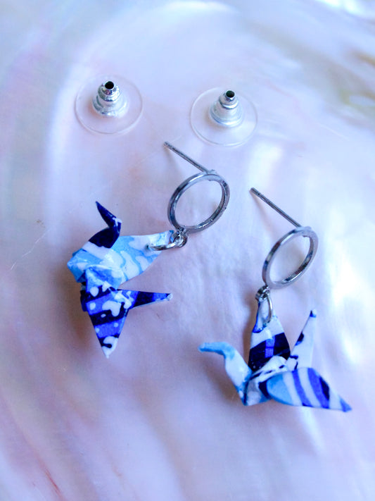 Handmade Origami Jewelry Crane Hoop Earrings – Modular Origami