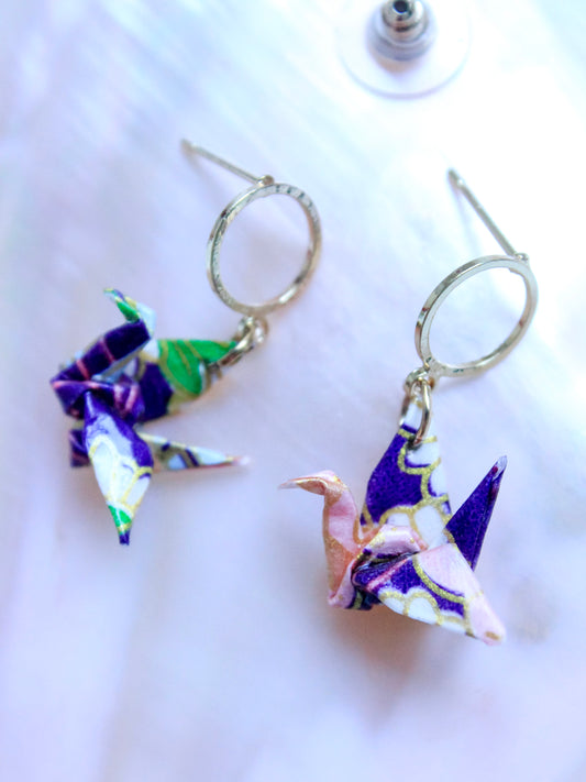 Origami Crane Hoop Earrings