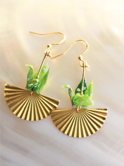 Origami Crane Earrings - Golden Fan modular origami