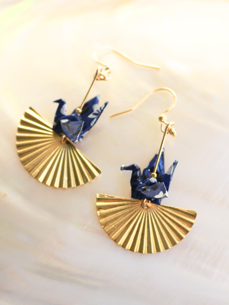 Origami Crane Earrings - Golden Fan modular origami