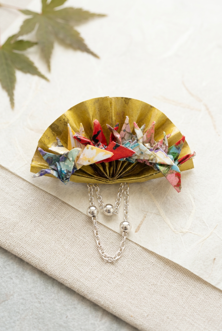 Six Wishes of Peace | One-of-a-Kind Origami Crane Statement Brooch