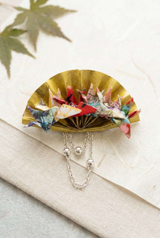 Six Wishes of Peace | One-of-a-Kind Origami Crane Statement Brooch