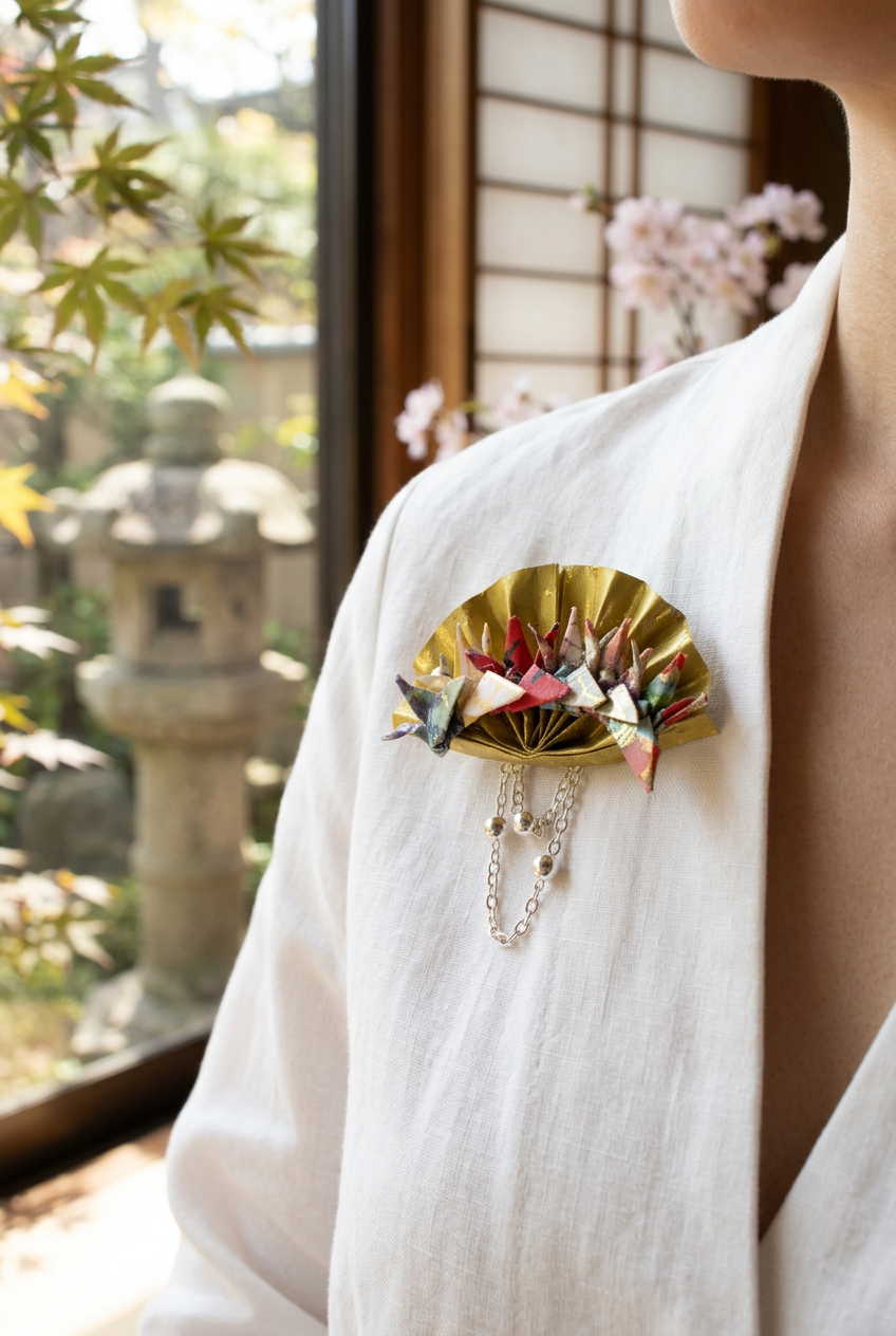 Six Wishes of Peace | One-of-a-Kind Origami Crane Statement Brooch