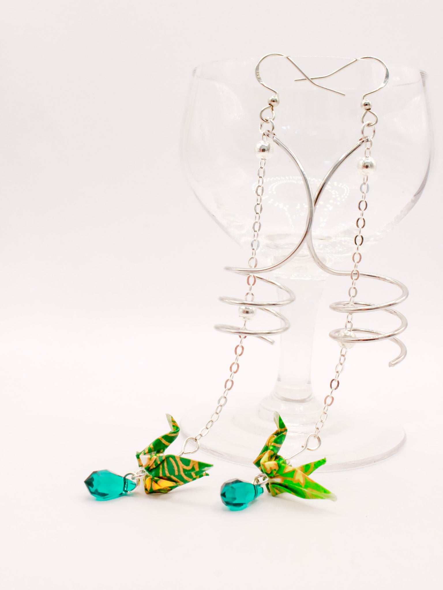 Elegance-Origami-Crane-Earrings-Green