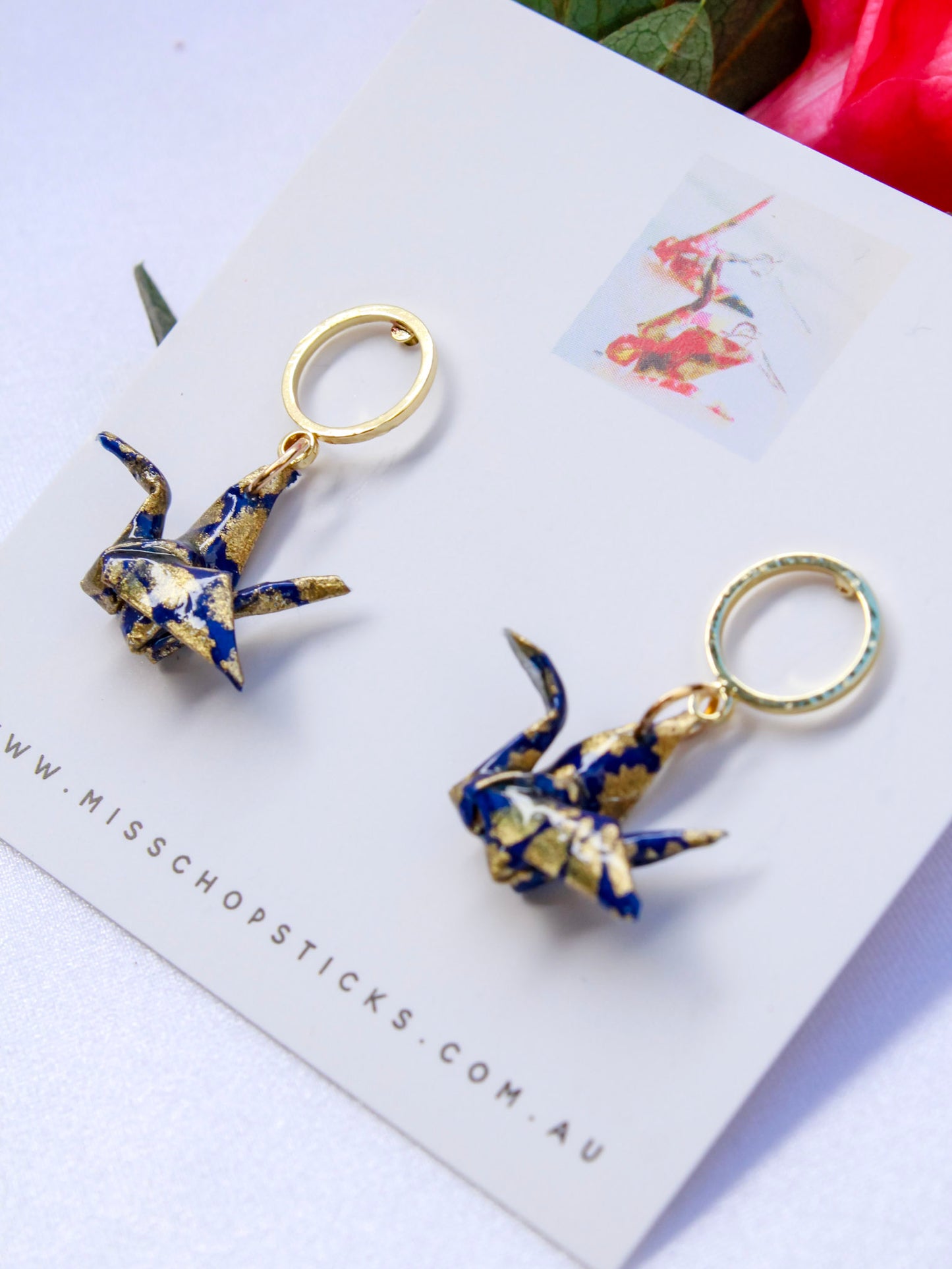 Origami-Earrings-Crane-Hoop-Stud-Navy-Gold