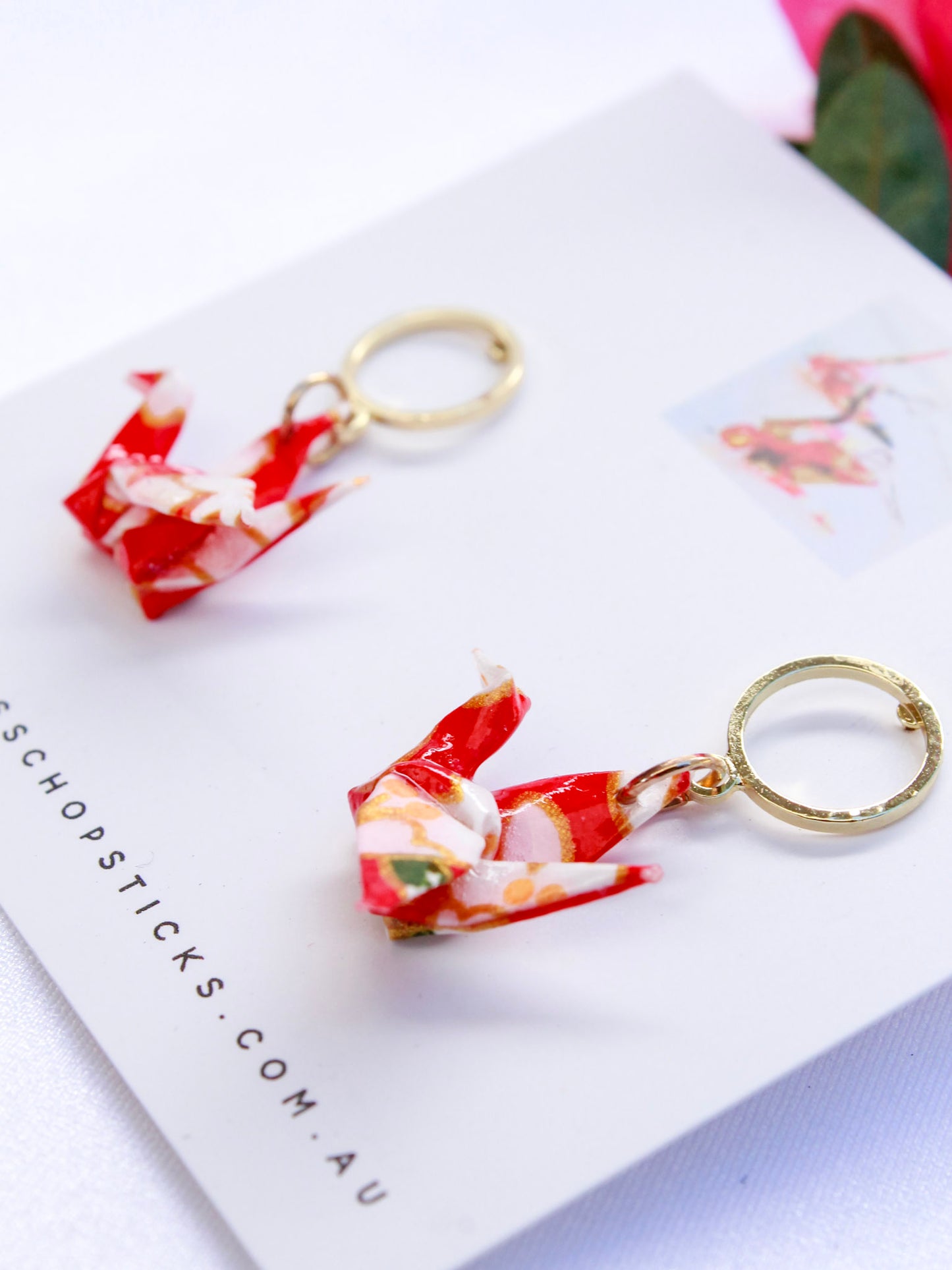 Origami-Earrings-Crane-Hoop-Stud-Red
