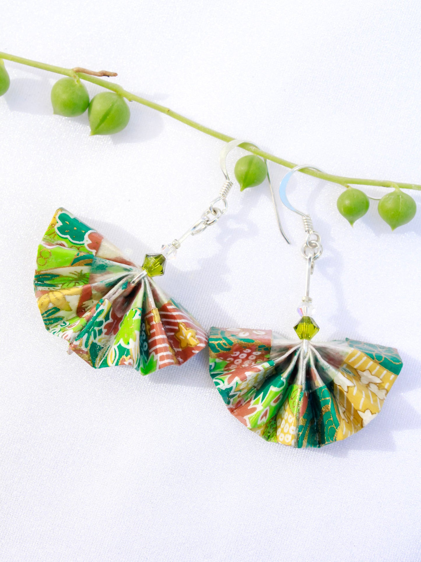 Origami-Earrings-Fan-Swarovski-Crystals-Green
