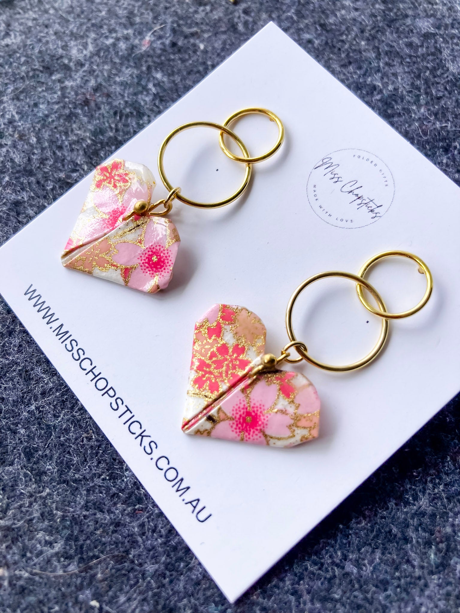 Origami-love-heart-earrings-pink
