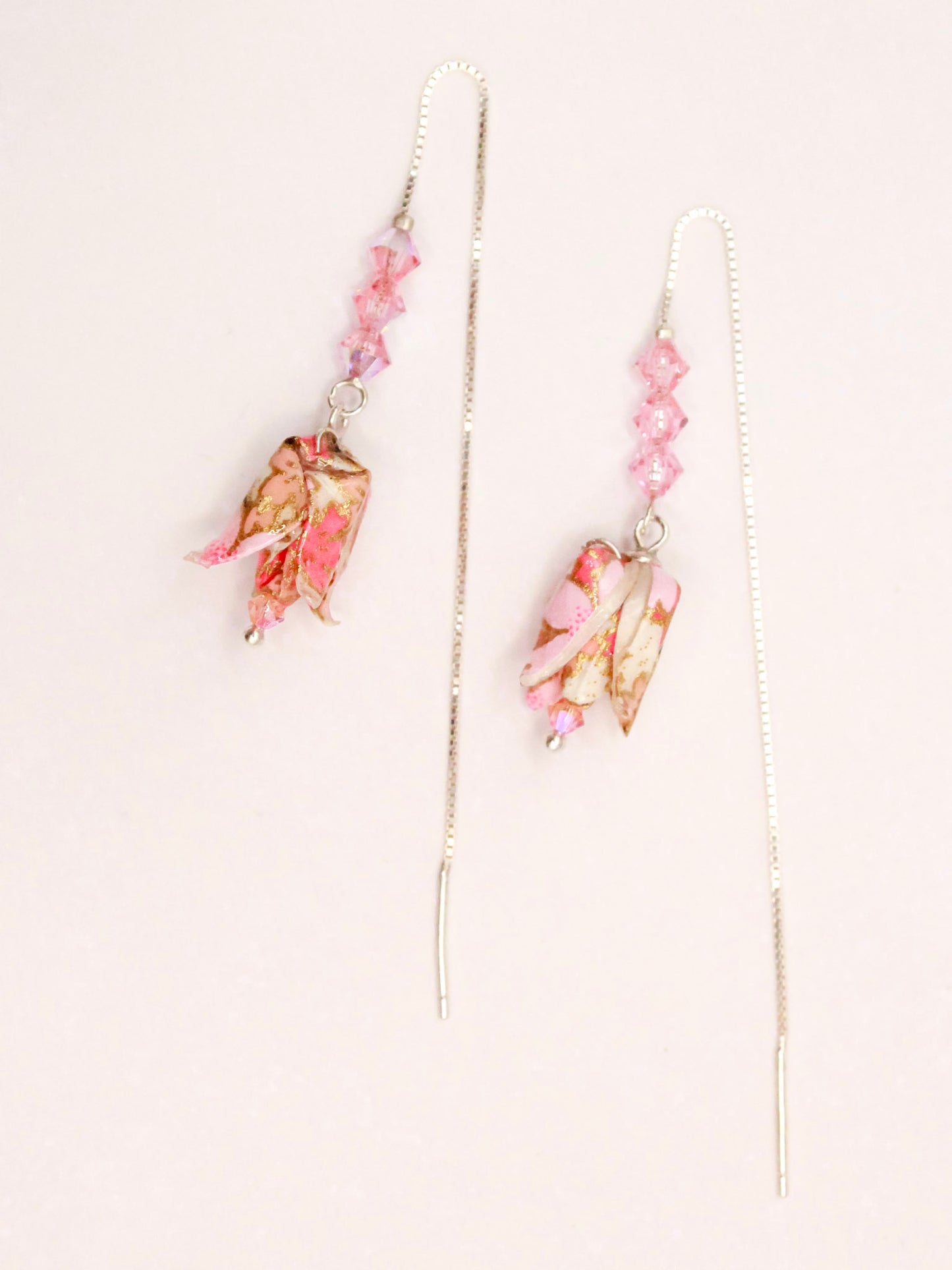 elegance-origami-chain-earrings-Swarovski-crystals-pink