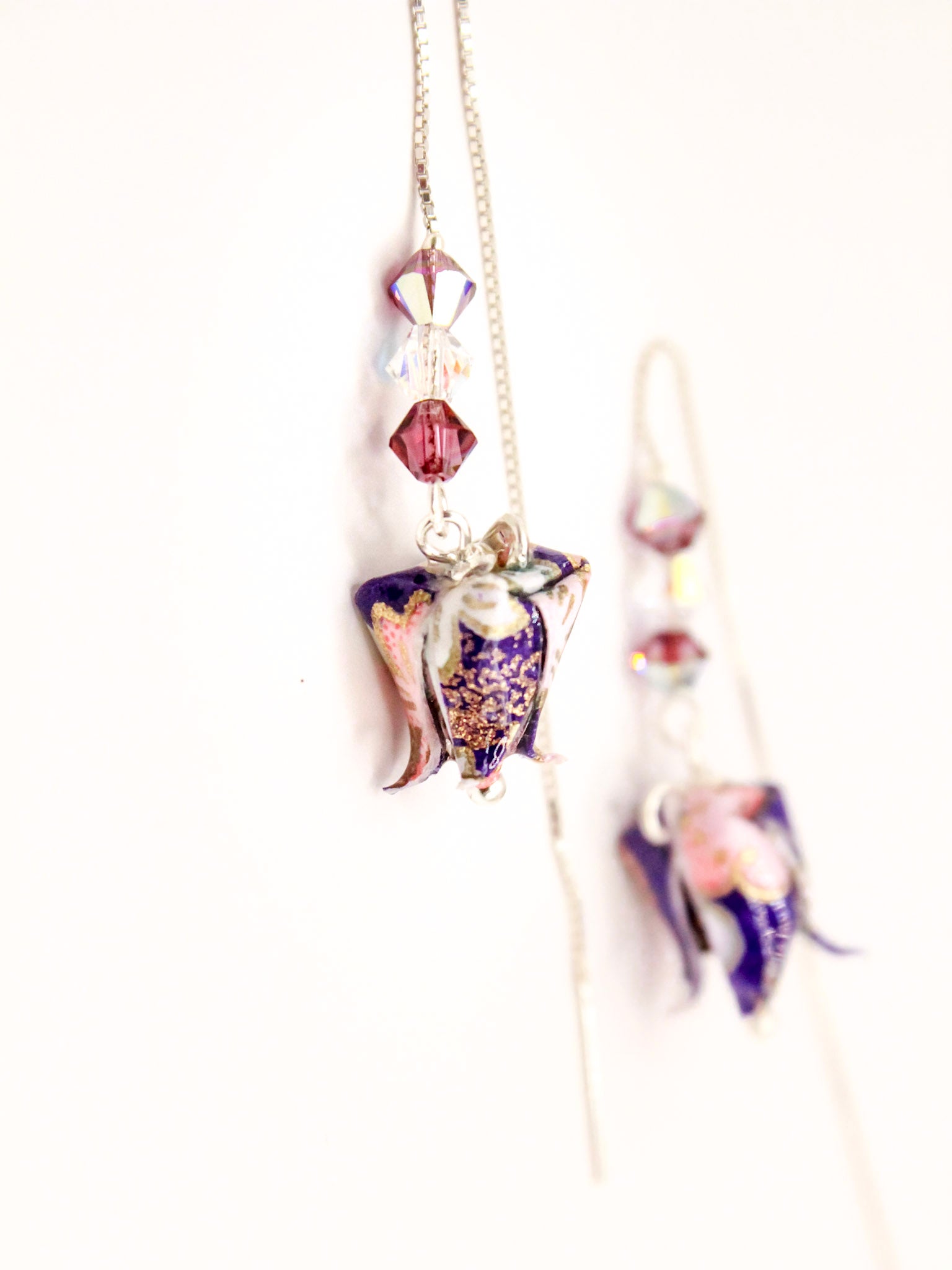 elegance-origami-chain-earrings-Swarovski-crystals-purple