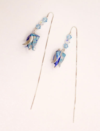 elegance-origami-chain-earrings-Swarovski-crystals-silver-blue