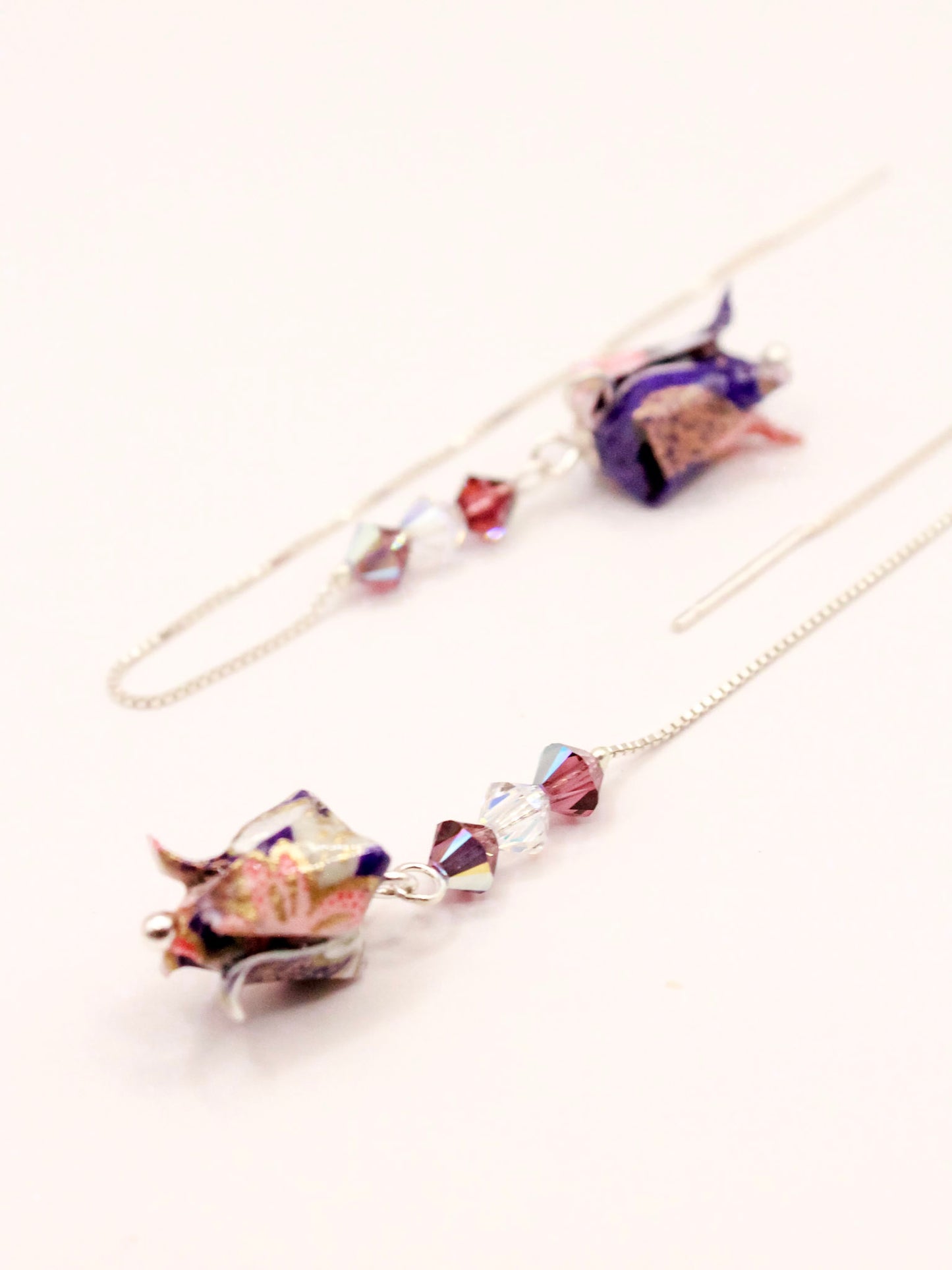 elegance-origami-chain-earrings-Swarovski-crystals-purple