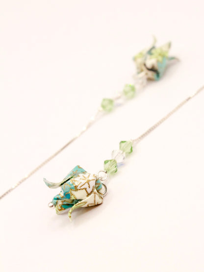 elegance-origami-chain-earrings-Swarovski-crystals-teal