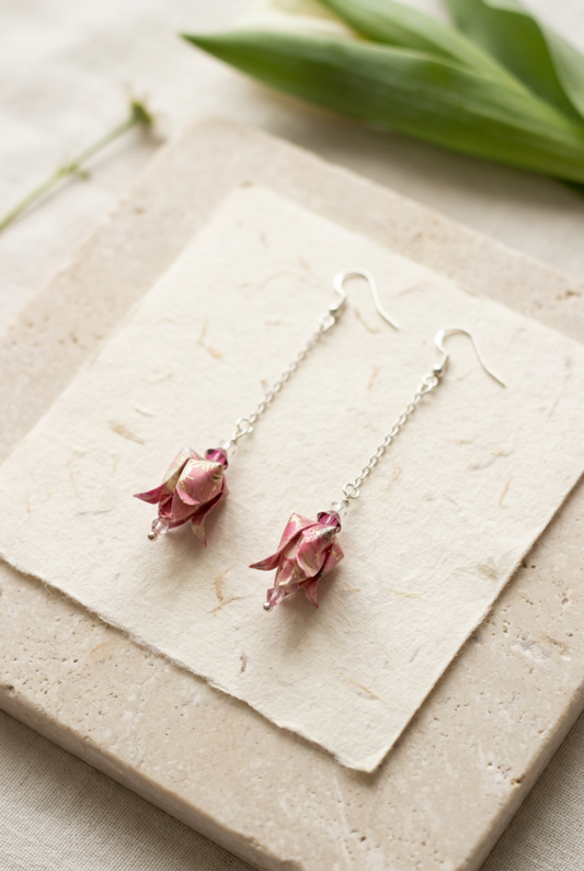 Origami Tulip Earrings Australia  Blush Garden Handmade Japanese Washi Jewellery