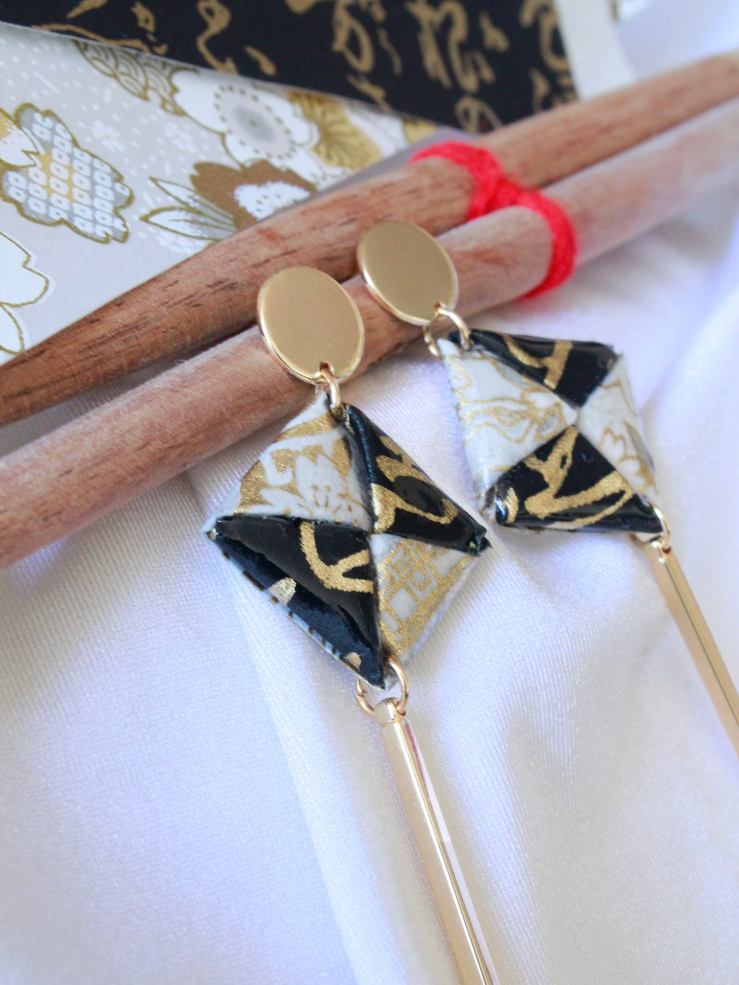 Handmade Origami Earrings – Golden Dangle Jewellery Gift