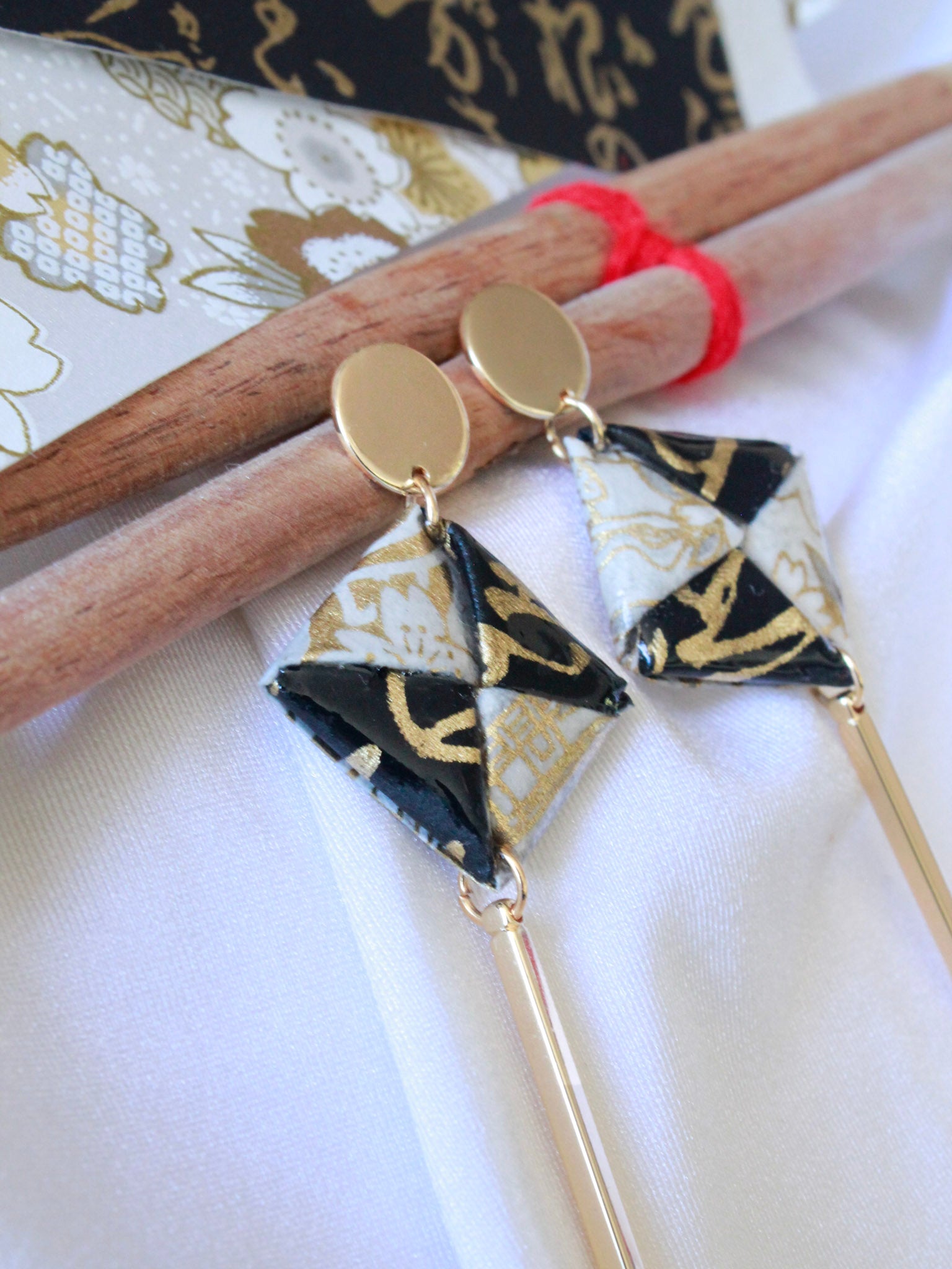 Handmade Origami Earrings – Golden Dangle Jewellery Gift