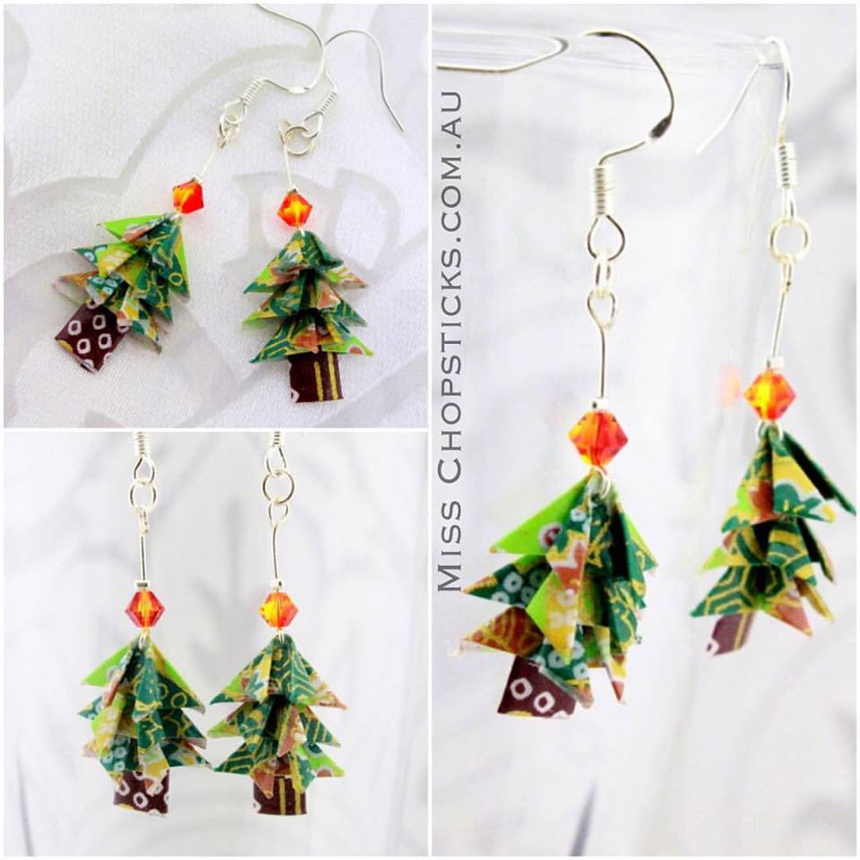 Origami Earrings - Christmas Tree Swarovski Crystals