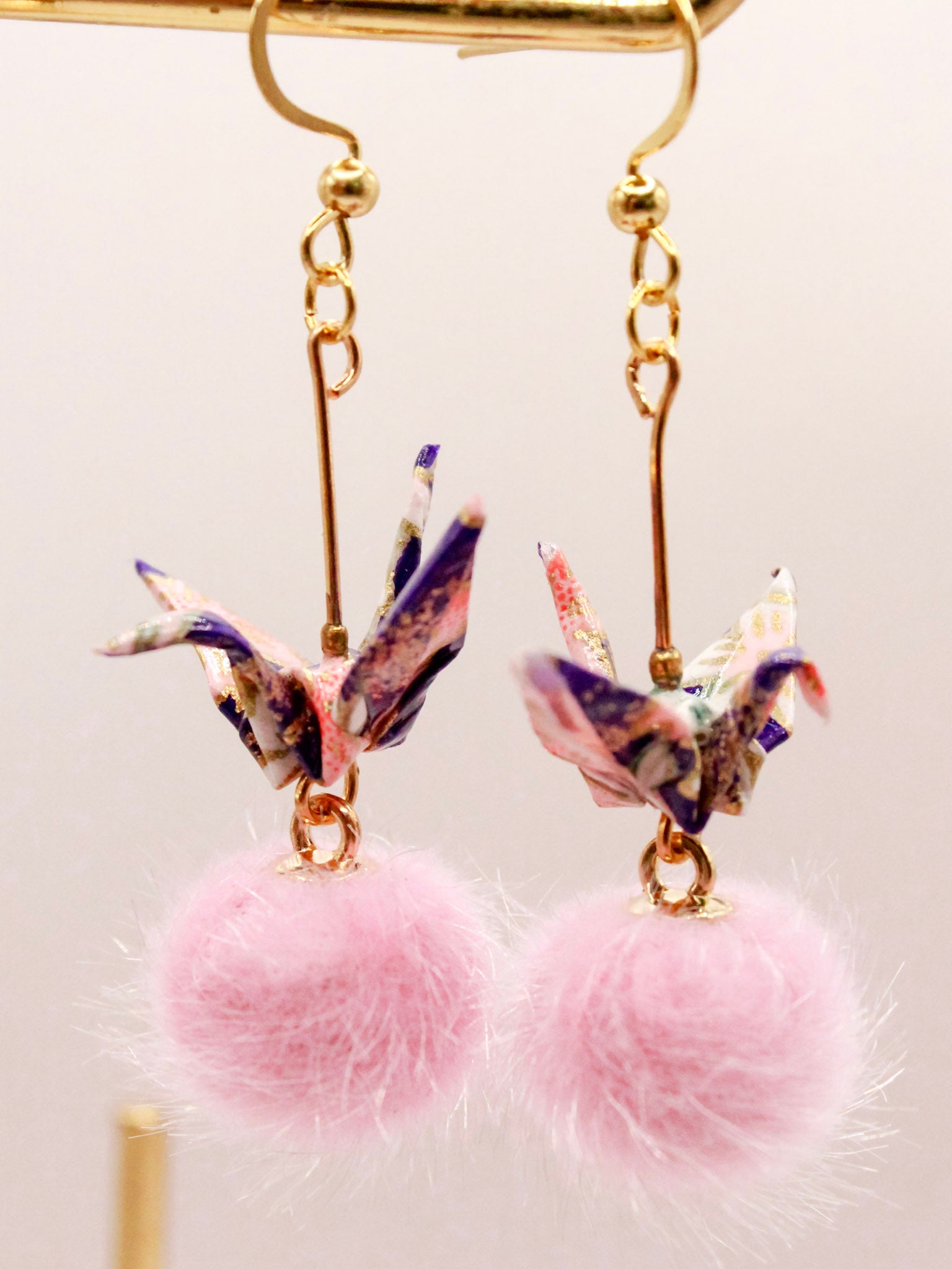 origami-crane-earrings-with-pom-pom-purple