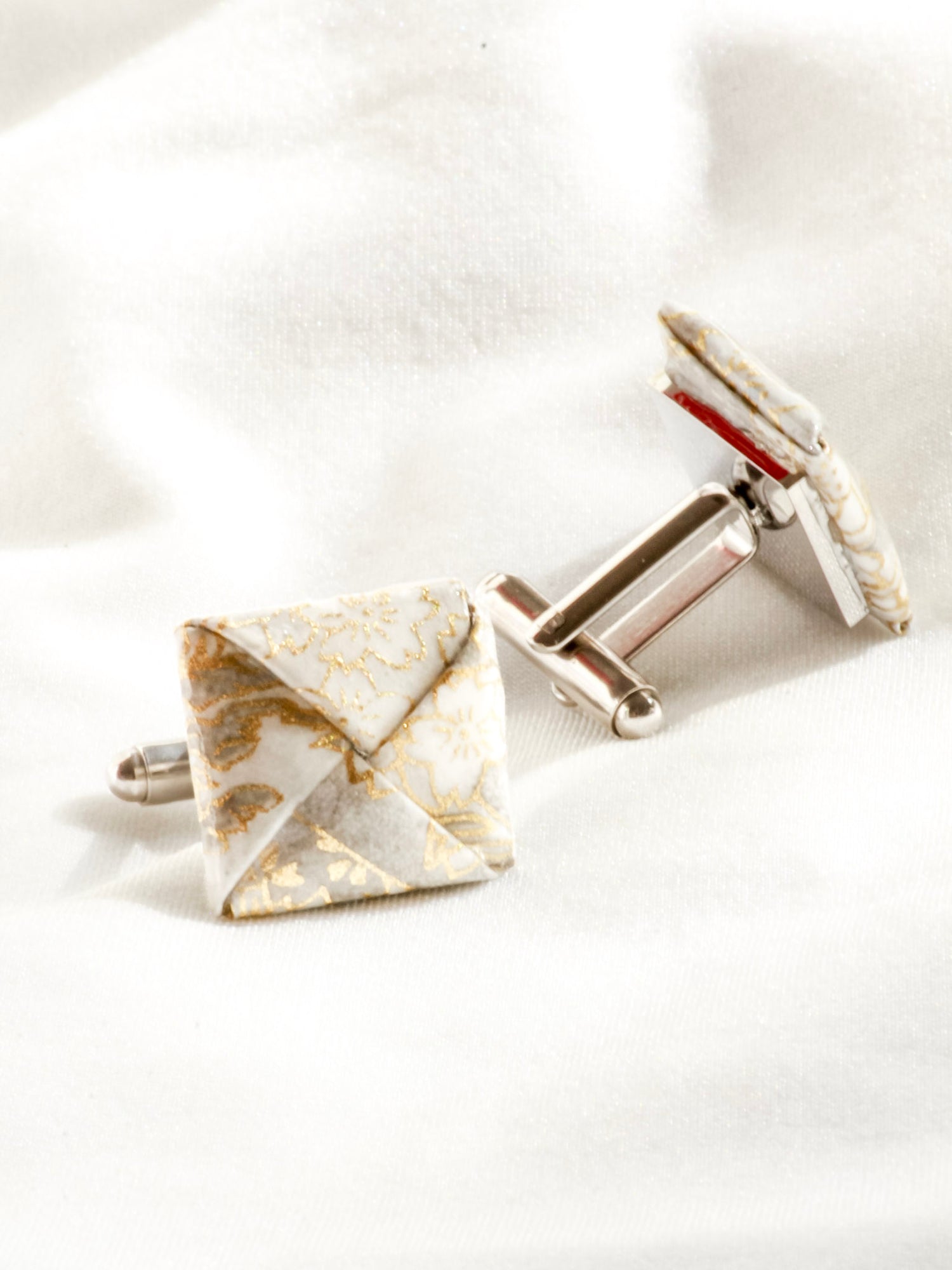 Handmade Silver grey floral origami cufflinks – stainless steel, elegant wedding gift for him.