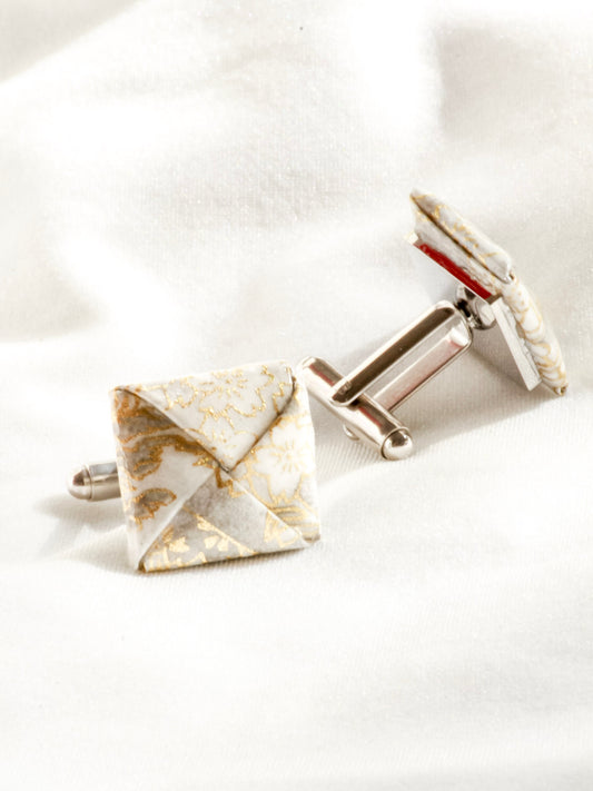 Handmade Silver grey floral origami cufflinks – stainless steel, elegant wedding gift for him.