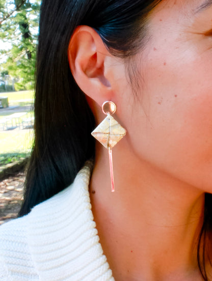 Handmade Silver grey floral origami dangle earrings 