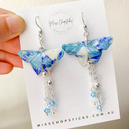 Swarovski Crystal Butterfly Earrings Origami Sterling Silver Dangles