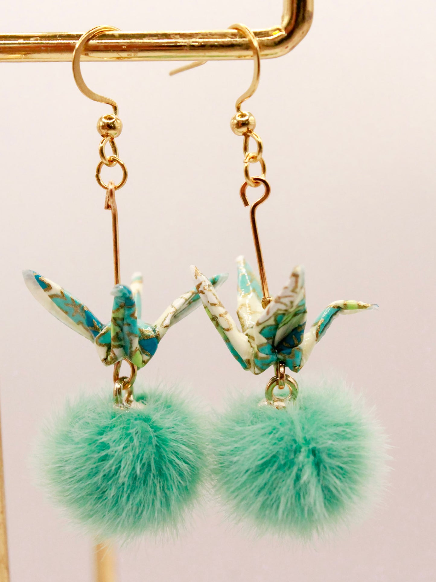 origami-earrings-with-teal-pom-pom