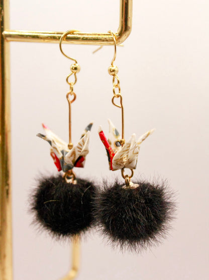 origami-crane-earrings-with-pom-pom-white-black