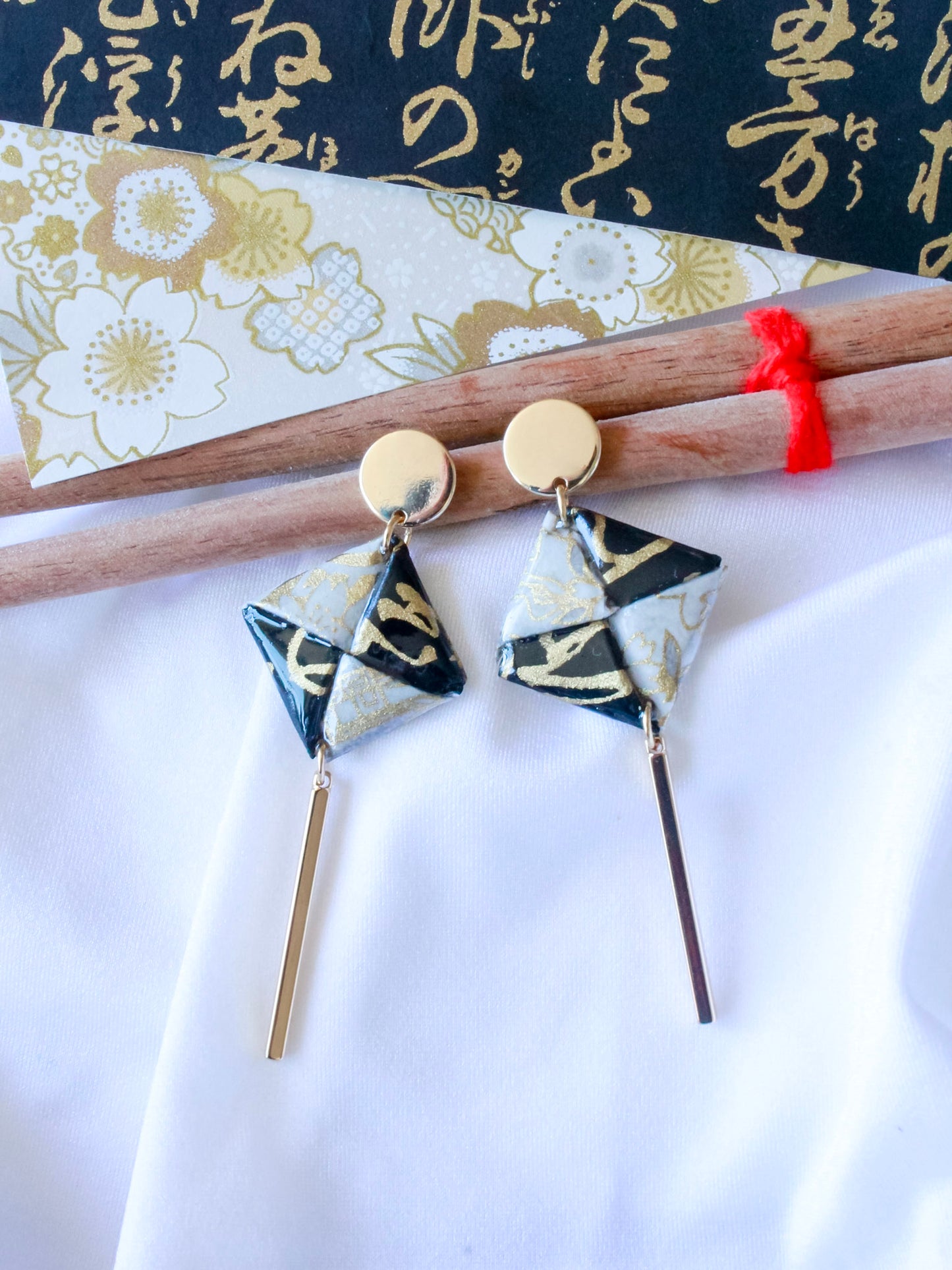 Handmade Origami Earrings – Golden Dangle Jewellery Gift