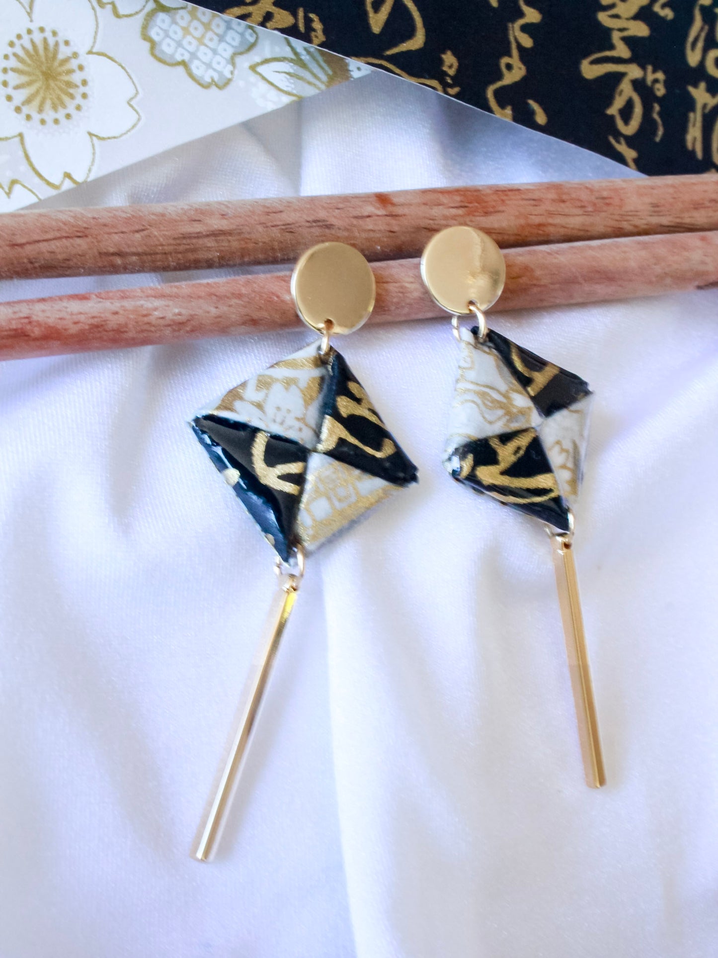 Handmade Origami Earrings – Golden Dangle Jewellery Gift