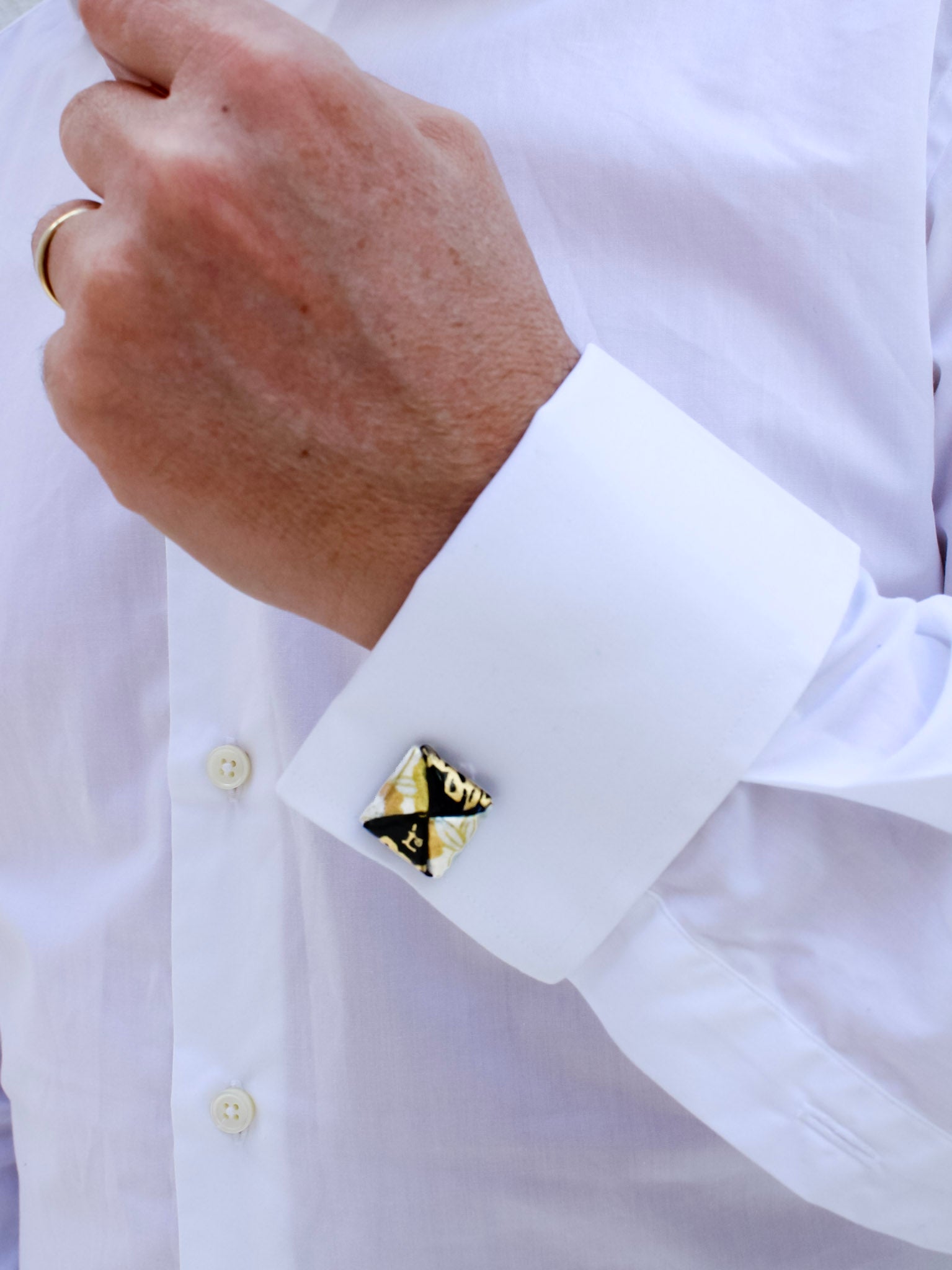 Black & gold floral origami cufflinks – stainless steel, timeless love gift for him.