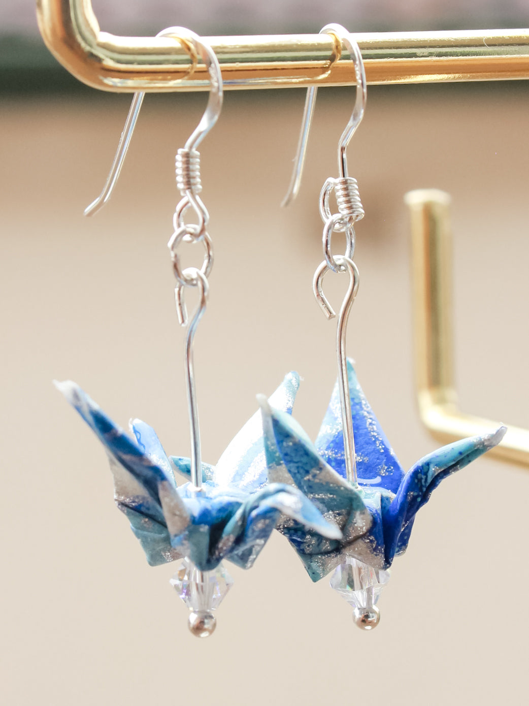 Origami-Crane-Earrings-Silver-Blue