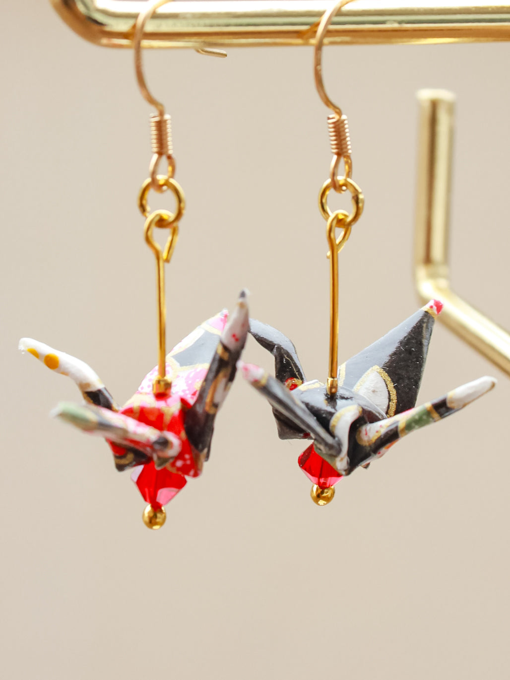 Origami Crane Earrings with Turquoise – Japanese Papercraft