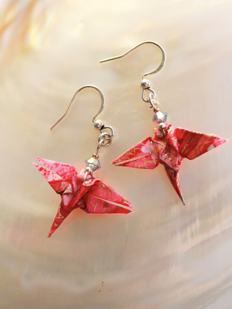 Handmade Origami Earrings – Japanese Dragonfly with Swarovski