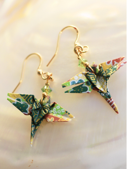Handmade Origami Earrings – Japanese Dragonfly with Swarovski