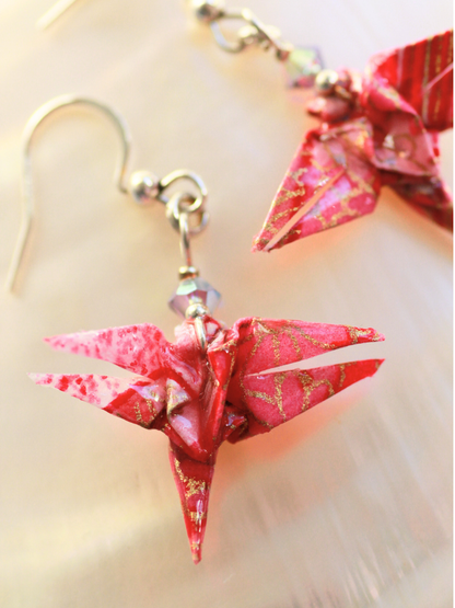 Handmade Origami Earrings – Japanese Dragonfly with Swarovski