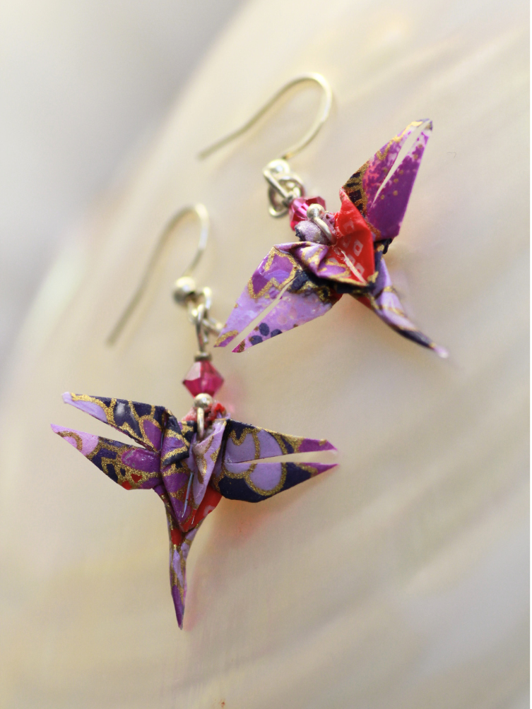 Handmade Origami Earrings – Japanese Dragonfly with Swarovski
