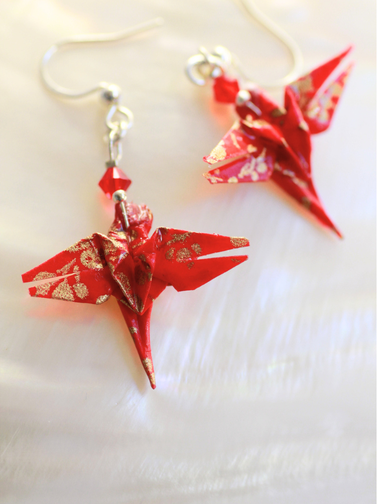 Handmade Origami Earrings – Japanese Dragonfly with Swarovski