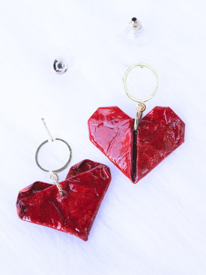 Origami Love Heart Golden Hollow Studs