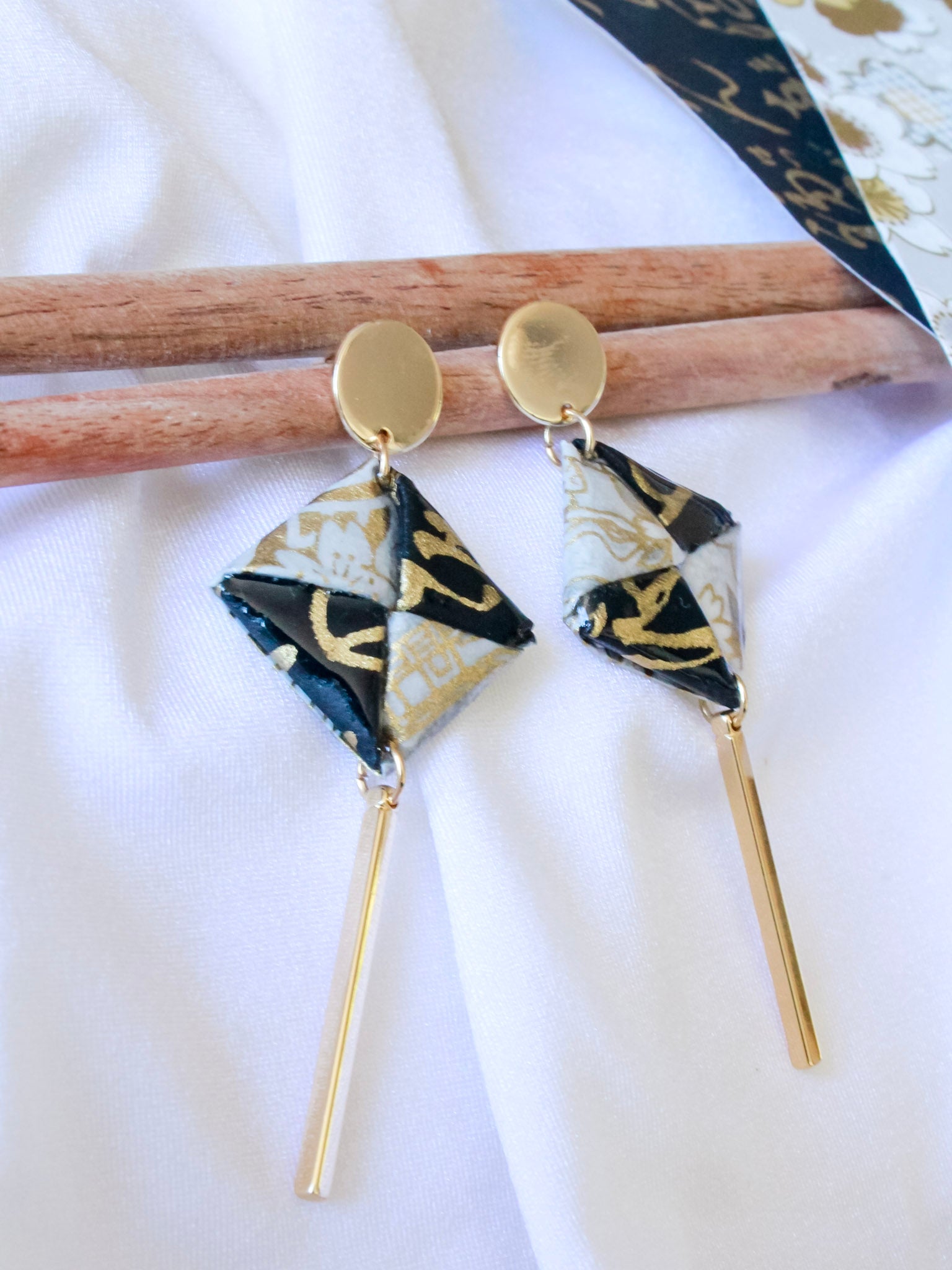 Handmade Origami Earrings – Golden Dangle Jewellery Gift