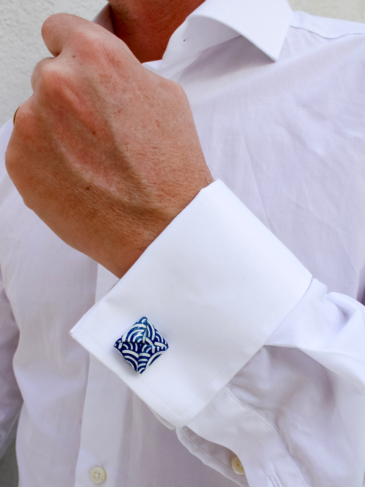 Blue wave origami cufflinks – stainless steel, ocean-inspired wedding or anniversary gift for him. Father's Day or birthday gifts.