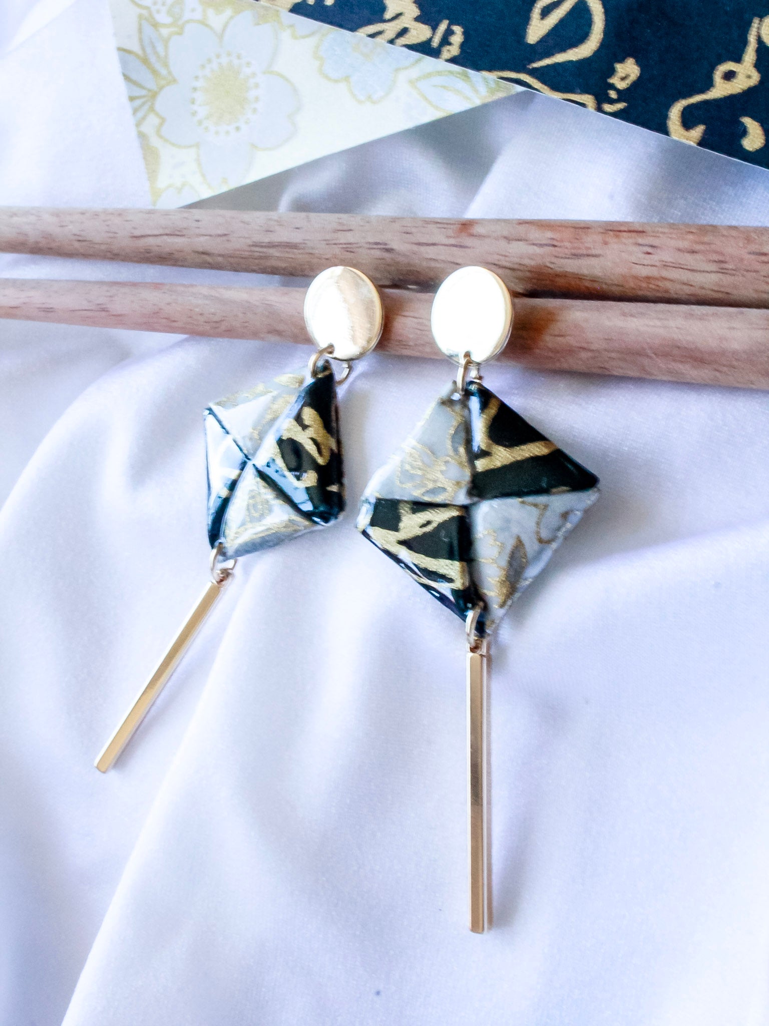 Handmade Origami Earrings – Golden Dangle Jewellery Gift