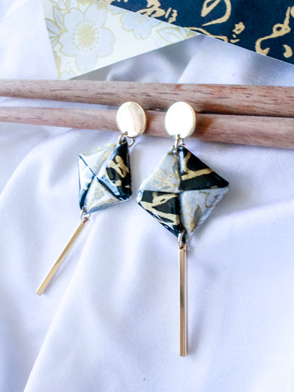 Handmade Origami Earrings – Golden Dangle Jewellery Gift