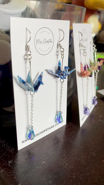 Origami Earrings - Swarovski Crane Cascade